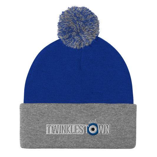 Navy Blue & Grey Pom-Pom Beanie